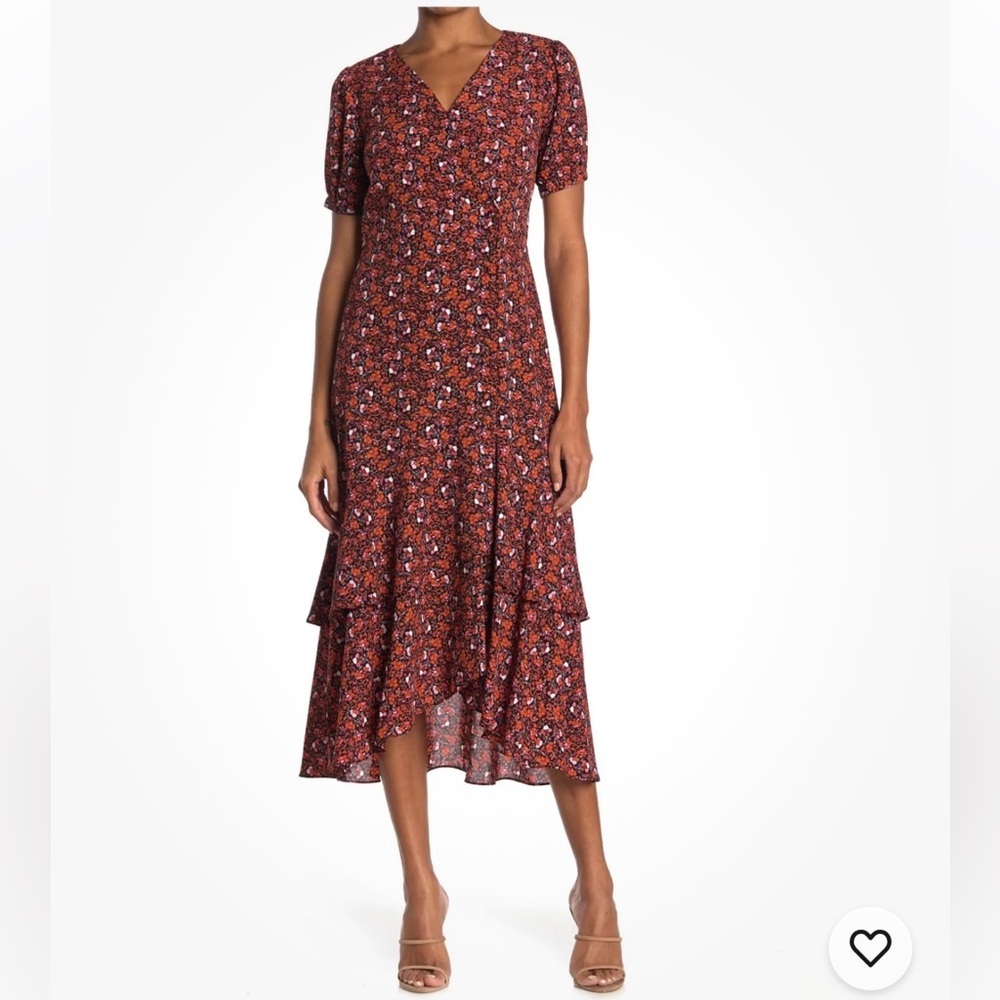 Nanette Lepore Maxi Midi Chiffon Floral Boho Festival‎ Dress 10 Coral Romantic